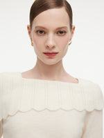 Wool Blend Rhinestone Scalloped Boat Neck Women Knit Top GOELIA