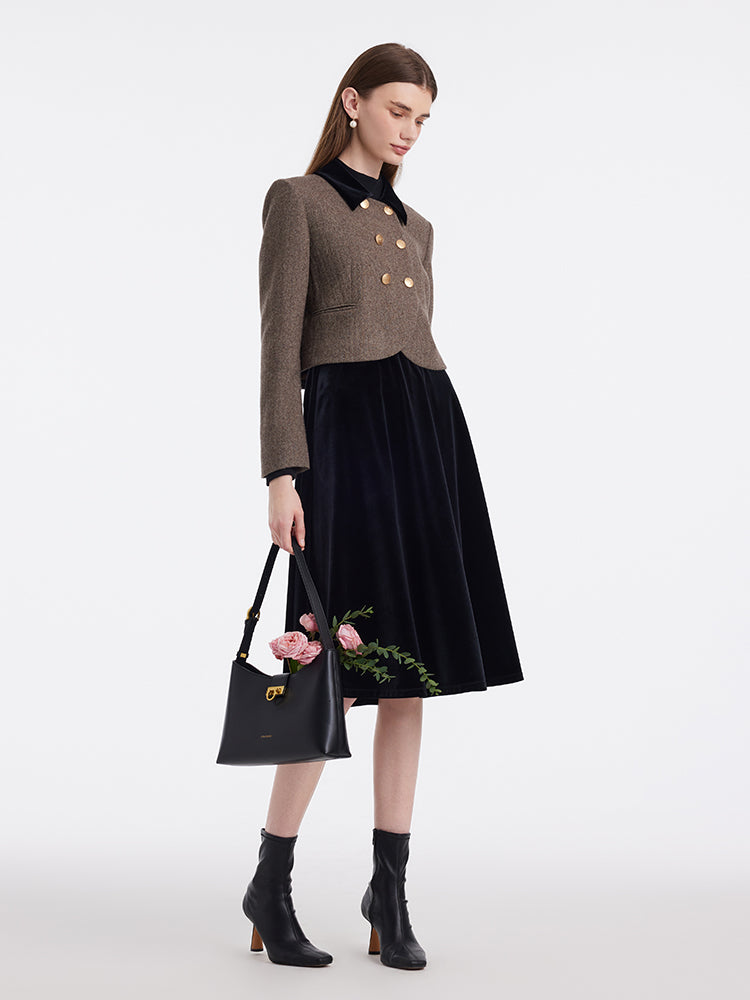 Washable Wool Double-Breasted Jacket And Skirt Two-Piece Set GOELIA