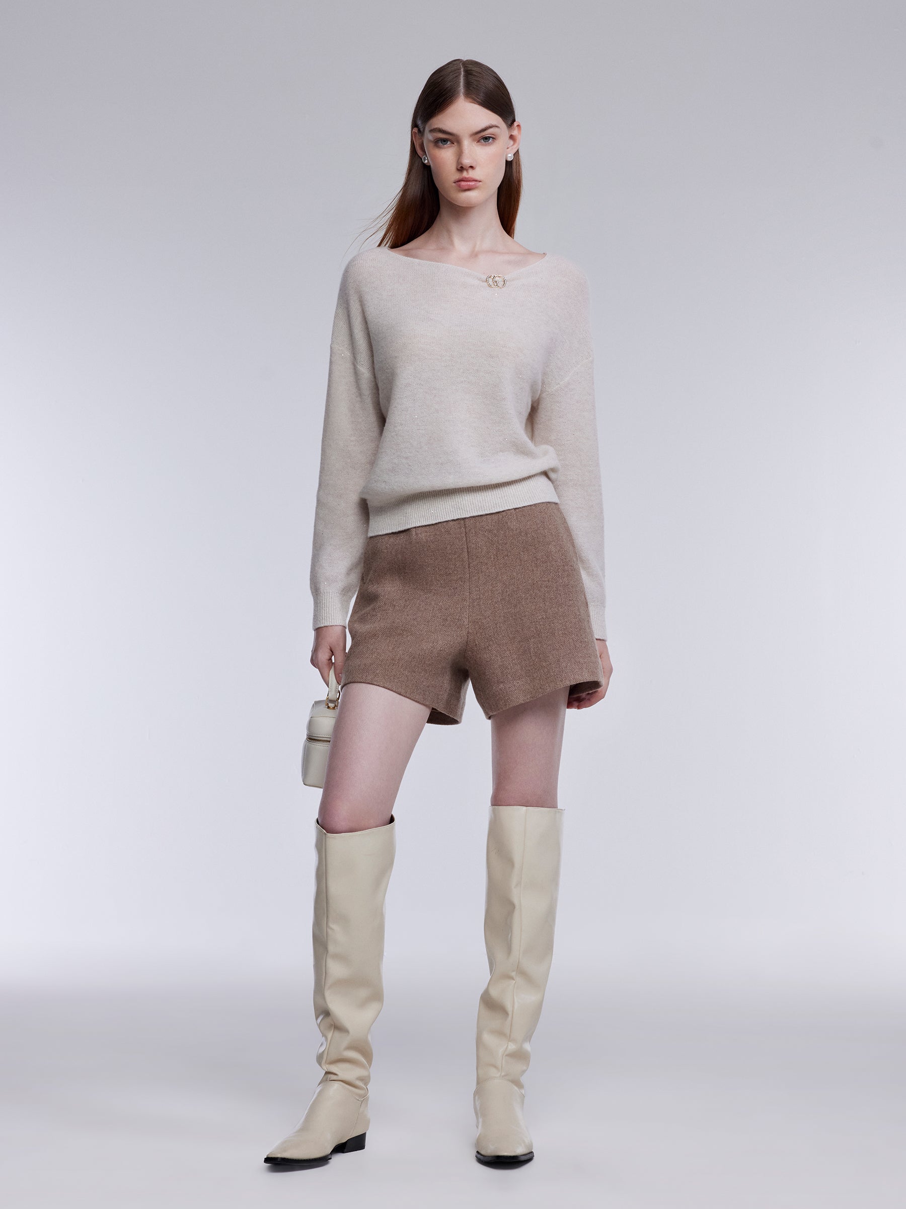 100% Merino Wool Shimmer Women Sweater With GO Letter Clip GOELIA