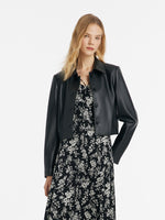 Eco-Friendly Leather Lapel Women Crop Jacket GOELIA
