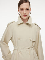 Cotton Blend Double-Breasted Women Belted Trench Coat GOELIA