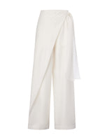 Lyocell Acetate Linen Blend Tie Front Women Pants GOELIA