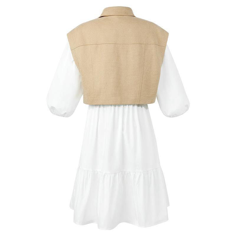 Cotton Dress And Suede Vest Set GOELIA