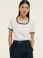 Contrast Trim Knit Top And Skirt Two-Piece Set With Belt GOELIA