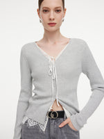 Lace Mock-Layered Women V-Neck Cardigan GOELIA