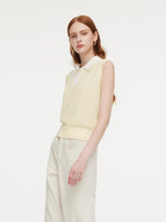 Contrast Collar Women Knit Polo Tank Top GOELIA