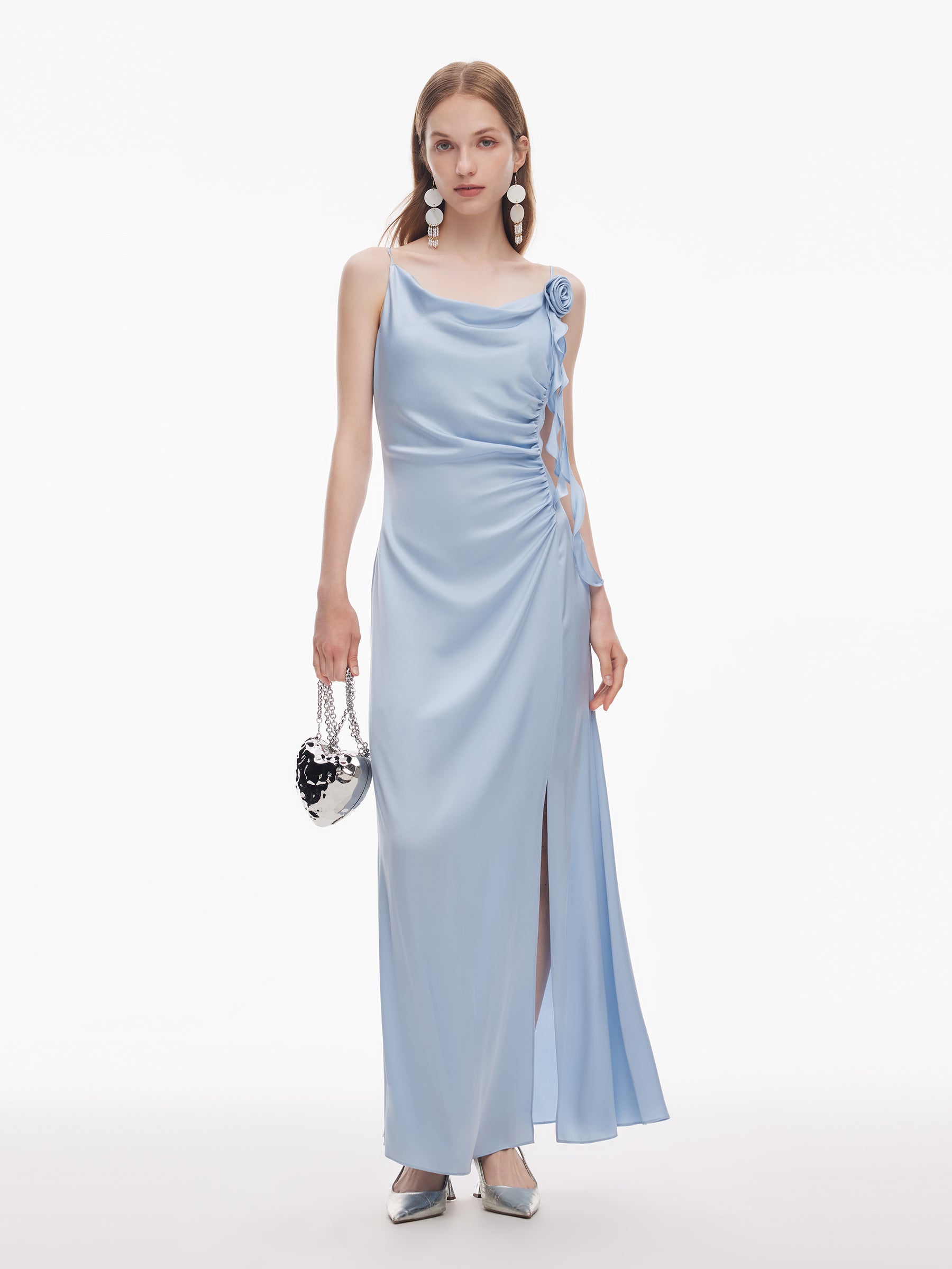 22MM Mulberry Silk Women Cowl Neck Slip Maxi Dress GOELIA