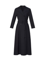 Linen Blend Stretch Women Belted Trench Midi Dress GOELIA