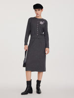 Wool Blend 3D Flower Knit Top And Skirt Two-Piece Set GOELIA