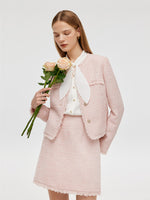 Tweed Collarless Women Crop Jacket GOELIA