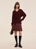 Wool Blend Women V-Neck Knit Top With Ribbon GOELIA