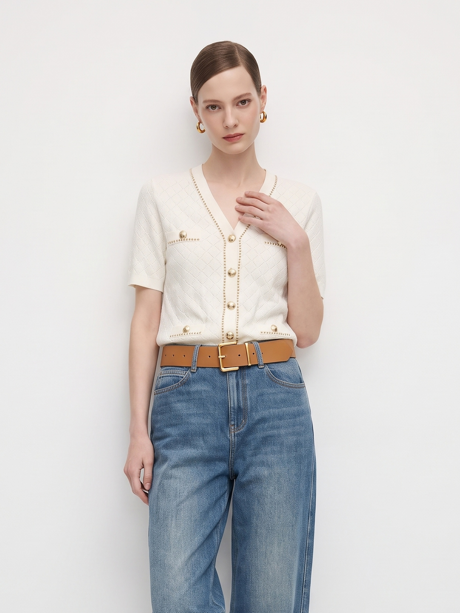 Tencel Blend V-Neck Women Cardigan GOELIA