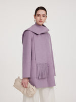 100% Wool Double-Faced Women Coat With Fringe Scarf GOELIA