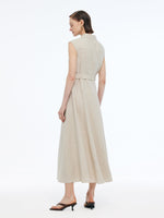 100% Linen Women Vest Maxi Shirt Dress With Belt GOELIA