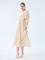 Tencel Acetate Linen Twist Front Women Maxi Dress GOELIA