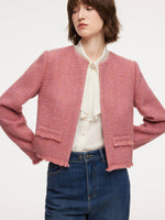 Wool Blend Tweed Frayed Hem Women Jacket GOELIA