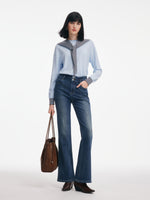 Tencel Wool Blend Women Knit Top With Detachable Stripe Hood GOELIA