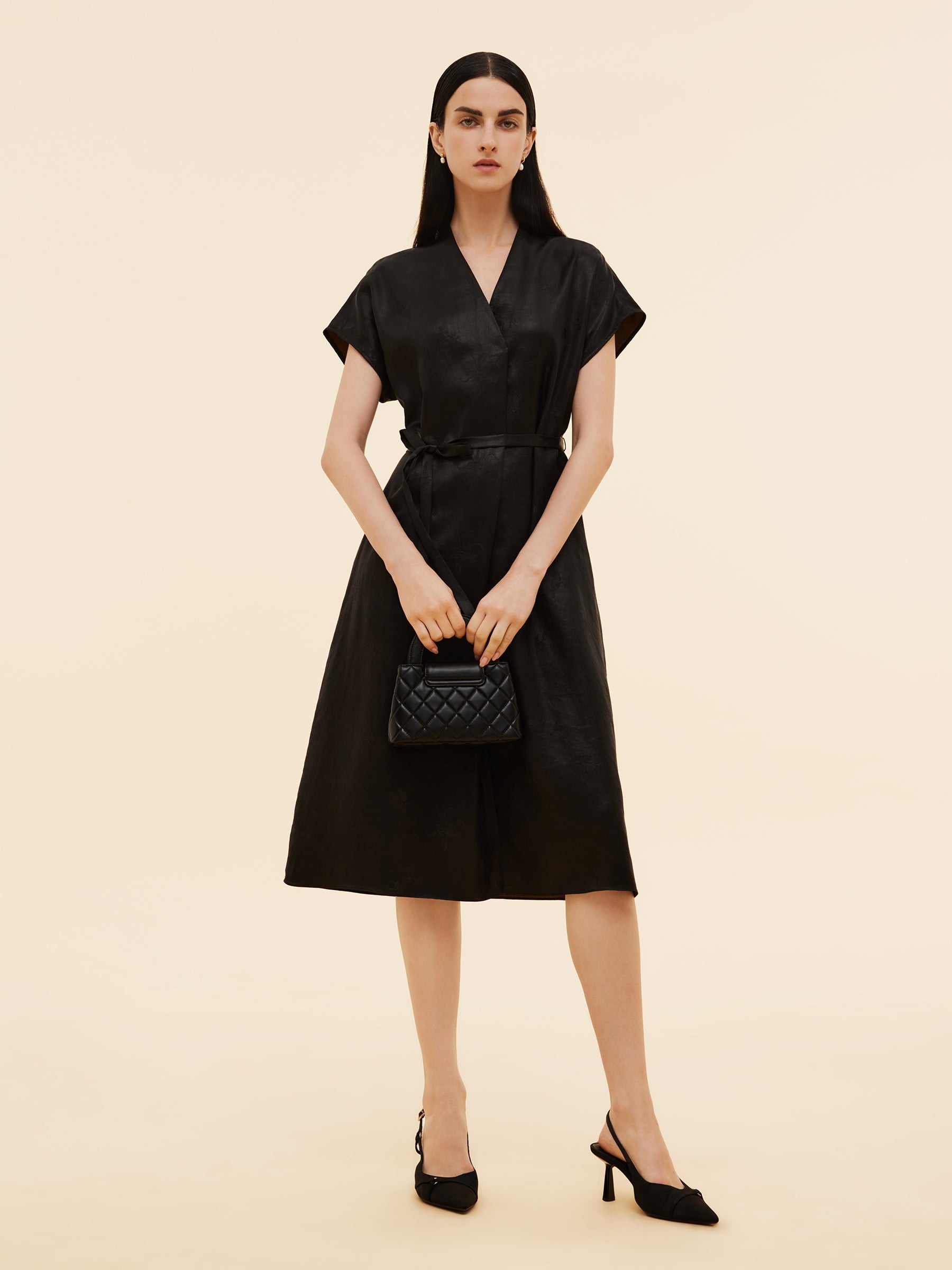 19MM Xiang Yun Silk V-Neck Women Midi Dress GOELIA