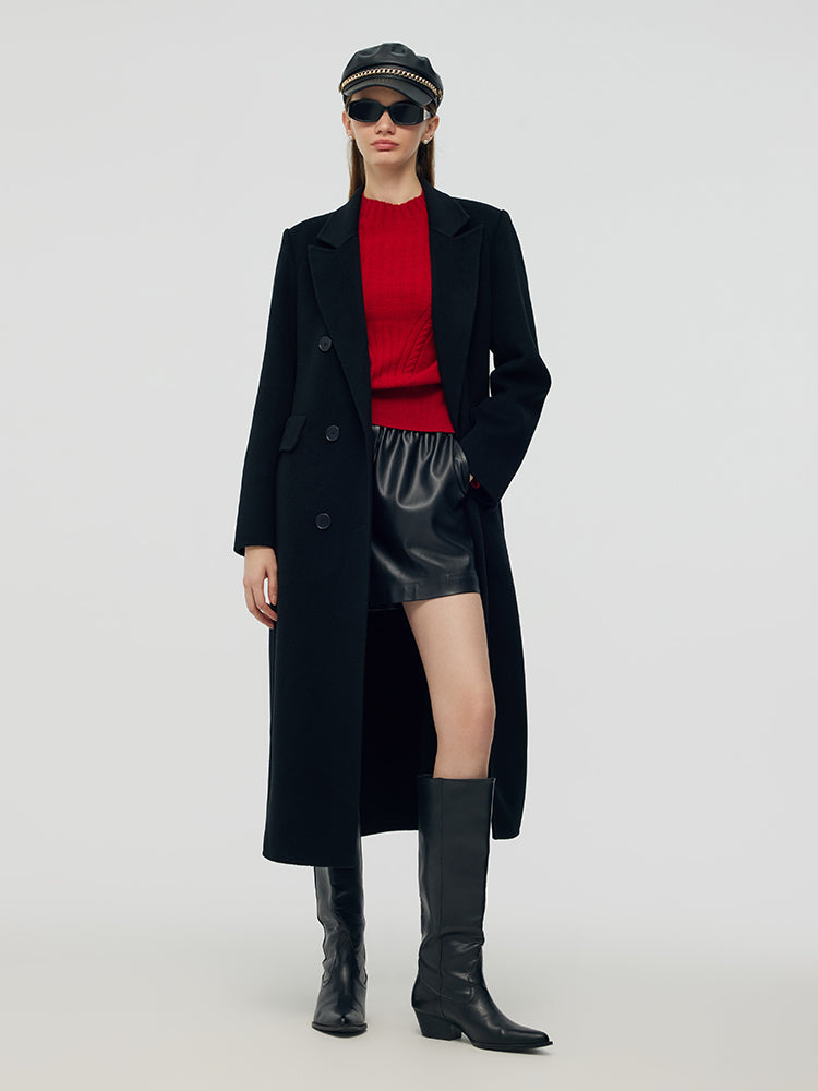 Cashmere Wool Blend Plaid Double-Faced Women Wrap Overcoat