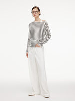 Triacetate Tencel Blend Stripe Boat Neck Top And Tank Top Two-Piece Set GOELIA