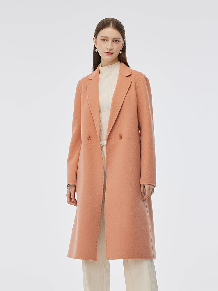 100% Wool Double-Faced Back Slit Women Overcoat GOELIA