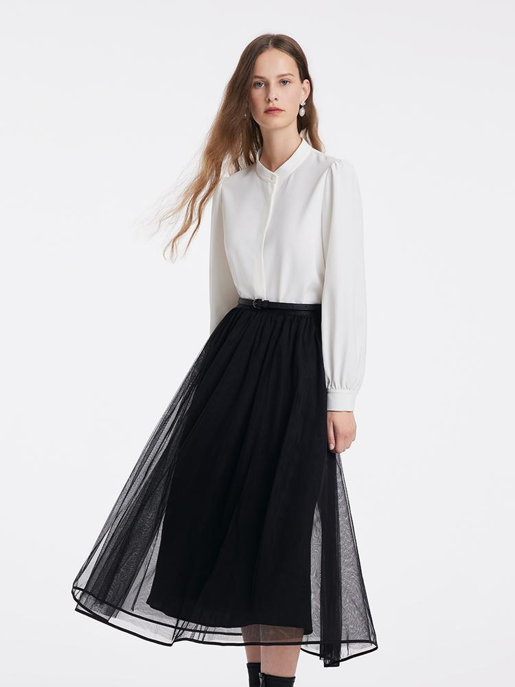 Shirt And Vest And Tulle Skirt With Belt Three-Piece Set GOELIA