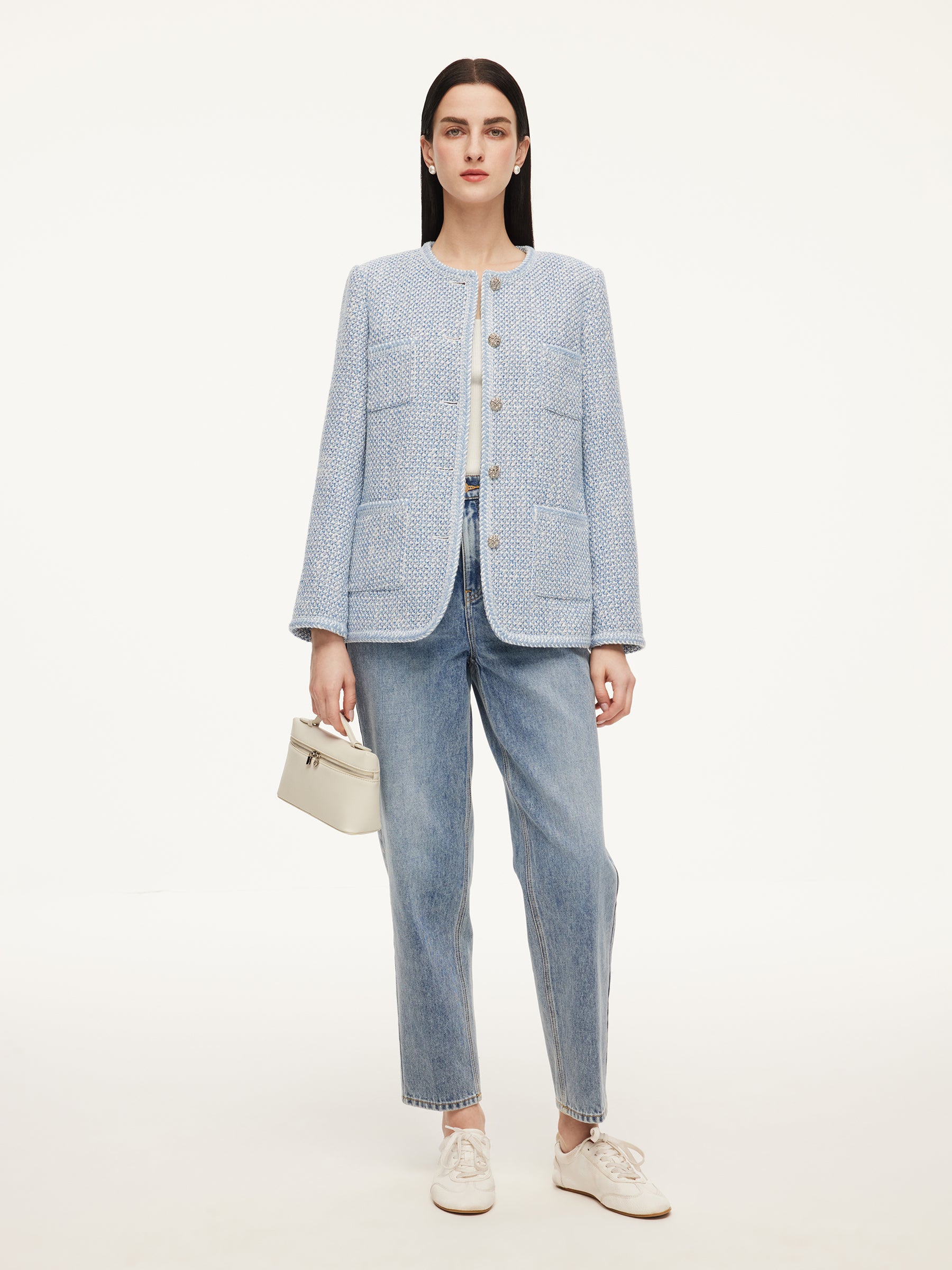 Tweed Single-Breasted Braided Trim Women Jacket GOELIA