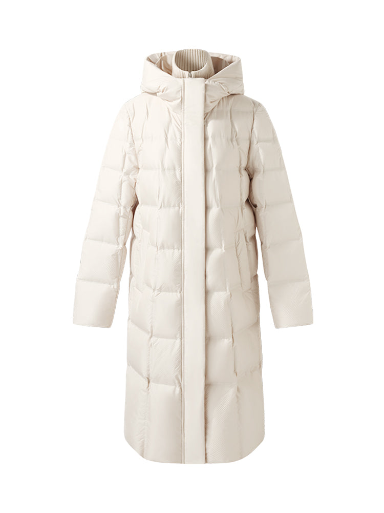Patchwork Hooded Long Goose Down Coat GOELIA
