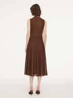 Mock Neck Sleeveless A-Line Women Pleated Maxi Dress GOELIA
