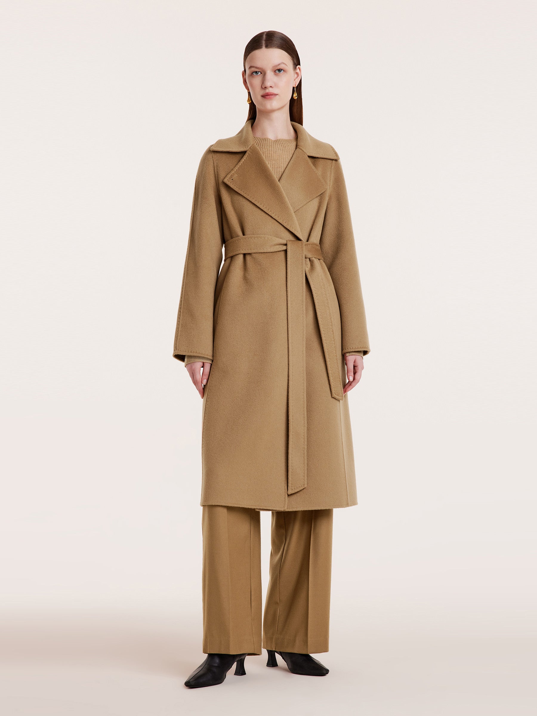 Camel Pure Cashmere Lapel Women Coat GOELIA