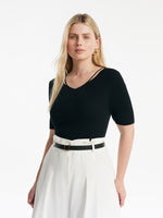 Tencel-Silk Blend Cut-out Neck Women Knitted Top GOELIA