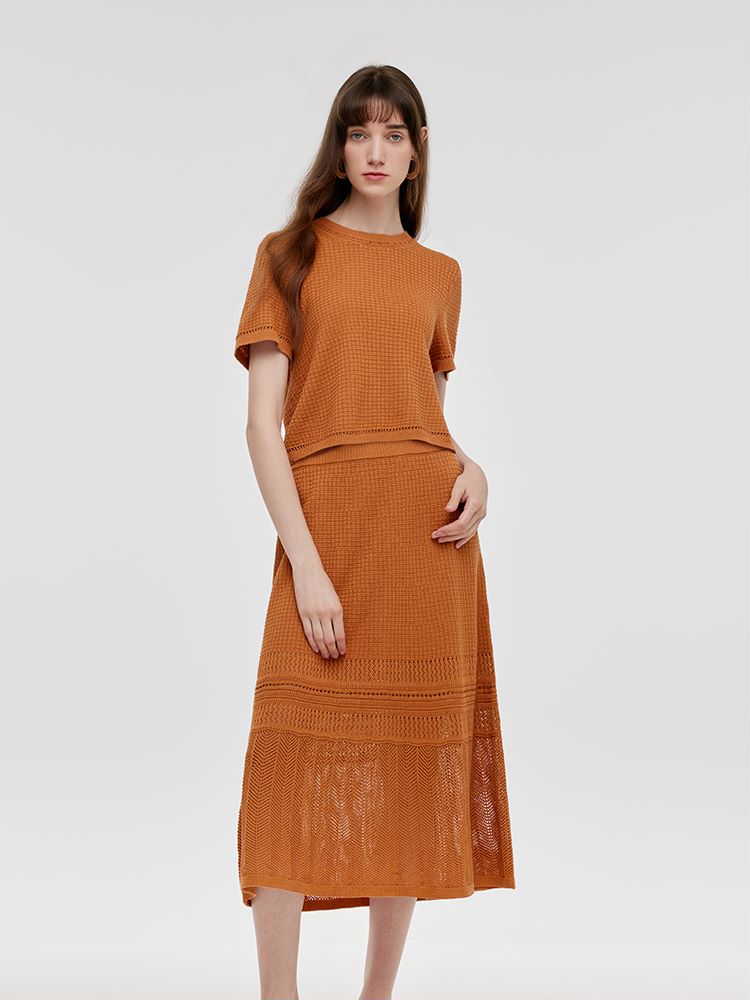 Round Neck Knit Top And Maxi Skirt Two-Piece Set GOELIA