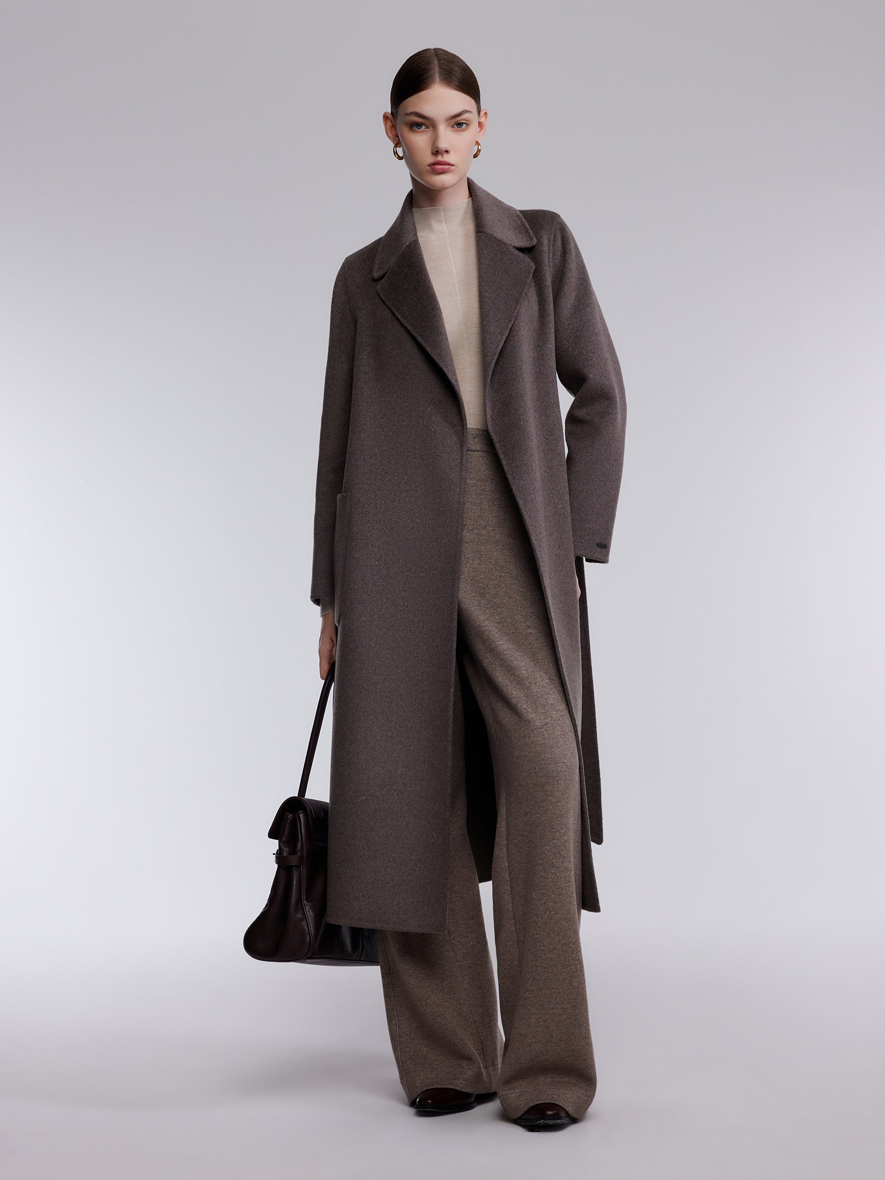 [Preview] Cashmere Wool Blend Double-Faced Women Wrap Overcoat GOELIA