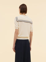 Acetate Cotton Blend Women Sailor Collar Knit Top GOELIA