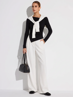 Boat Neck Asymmetrical Hem Women Color Block Knit Top GOELIA