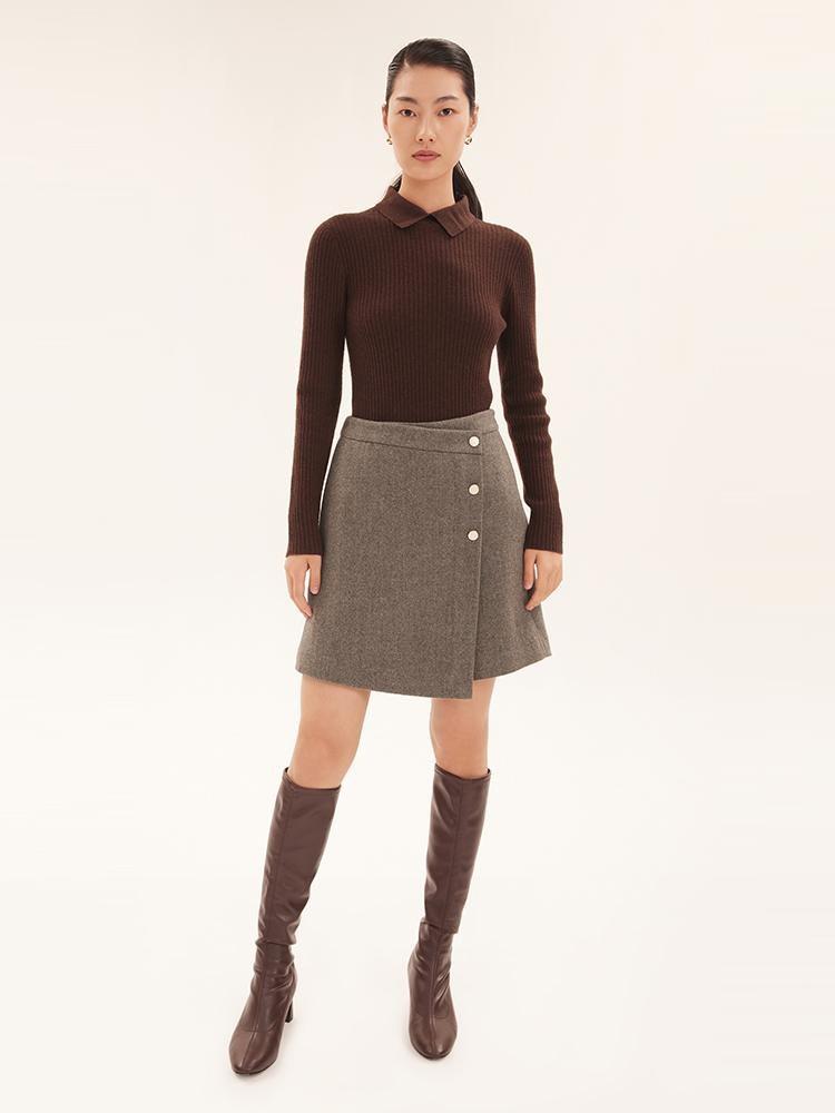 Asymmetric Wool Warp Skirt GOELIA