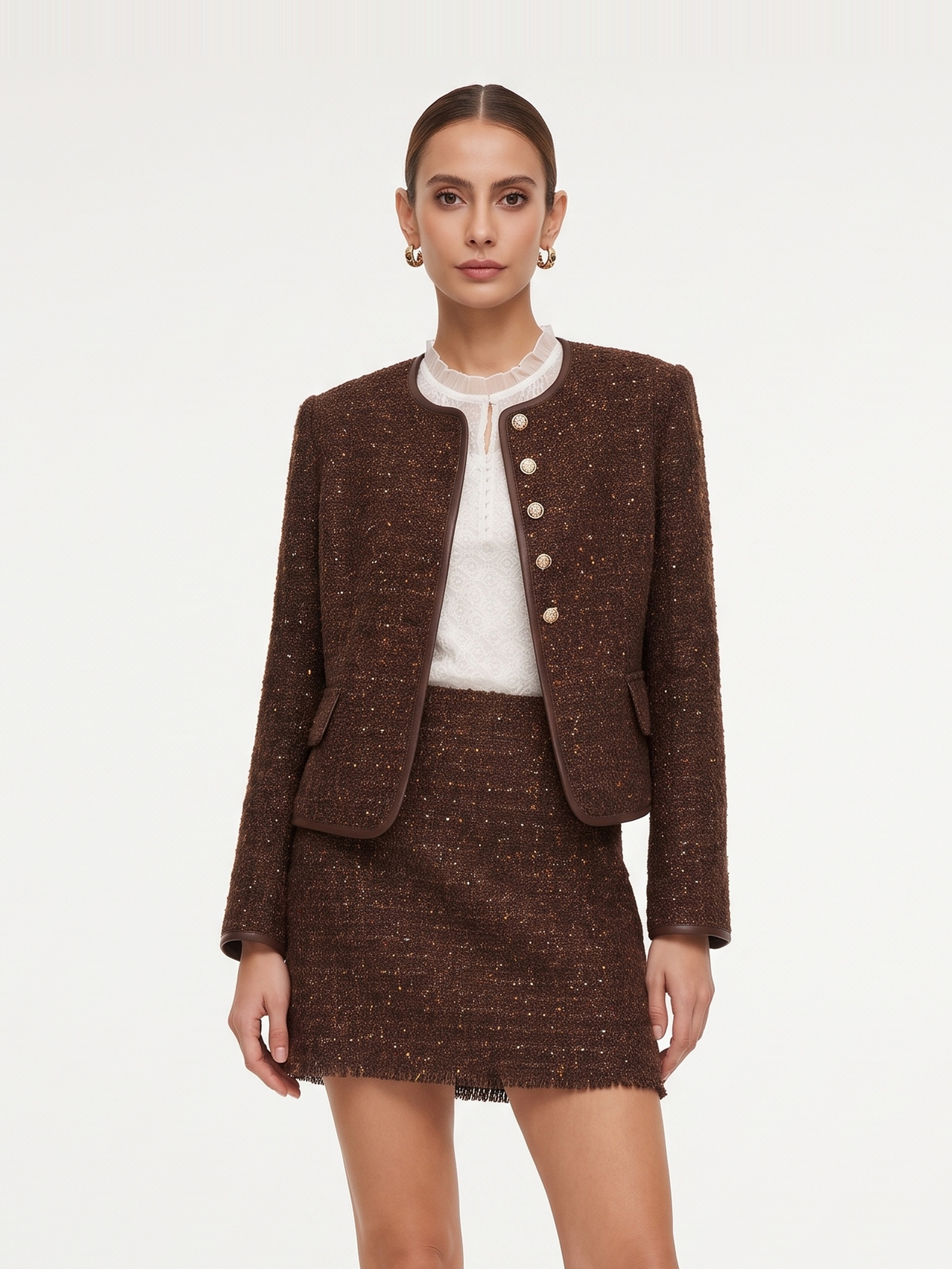 Wool Blend Tweed Sequins Women Jacket GOELIA