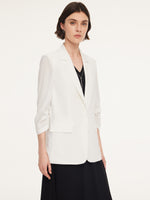 Triacetate Blend One Button Women Ruched Sleeve Blazer GOELIA