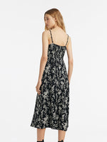 Camellia Print Spaghetti Strap Women Midi Dress GOELIA