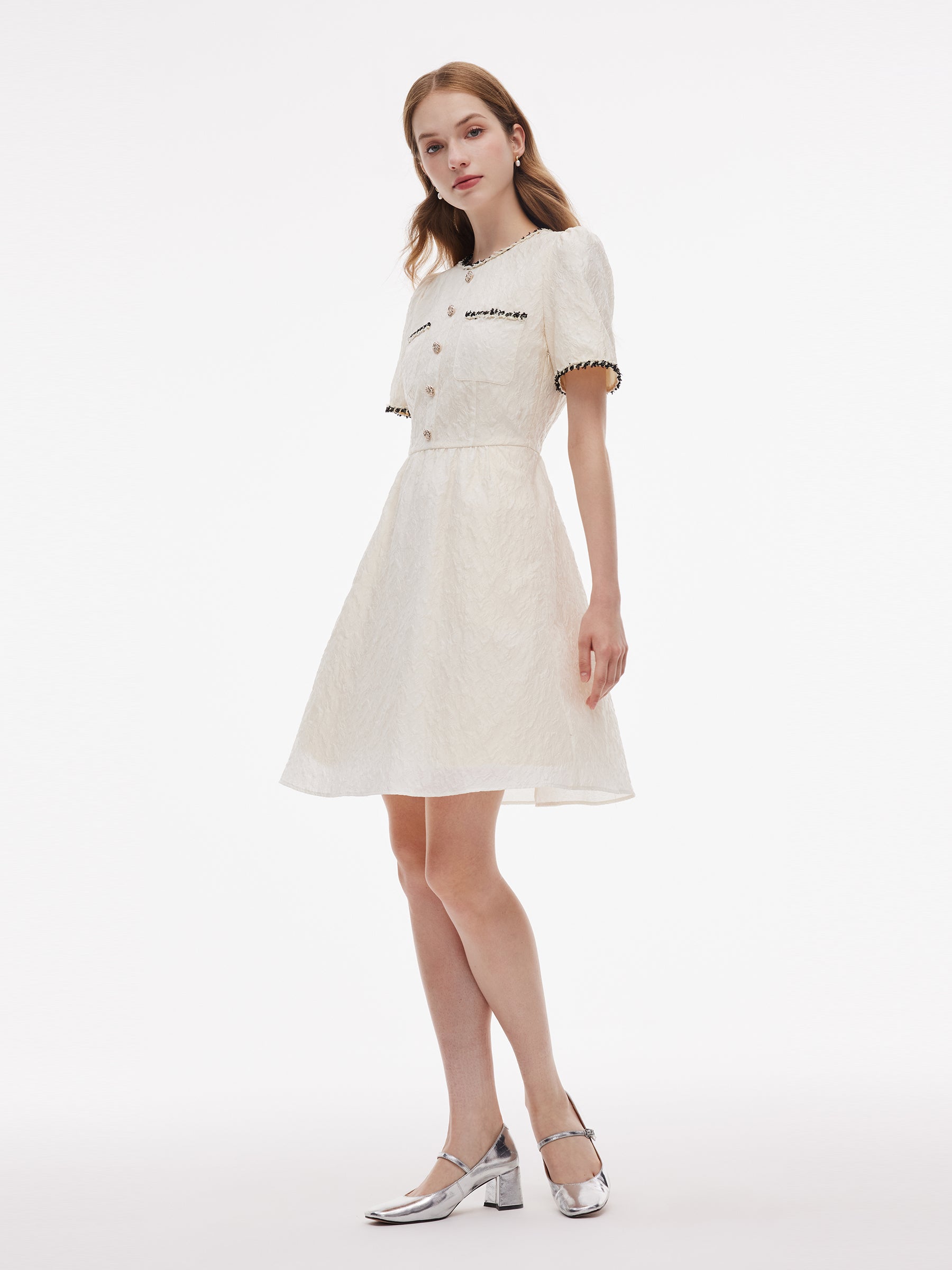 Jacquard Round Neck Women Mini Dress GOELIA