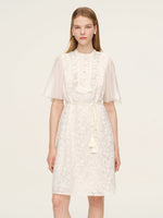 Lace Ruffle Sleeve A-Line Women Mini Dress With Tie-String Belt And Scrunchie GOELIA