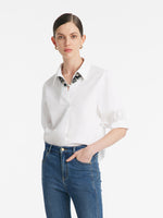 Puff Sleeves V-Neck Women Shirt With Silk Scarf GOELIA