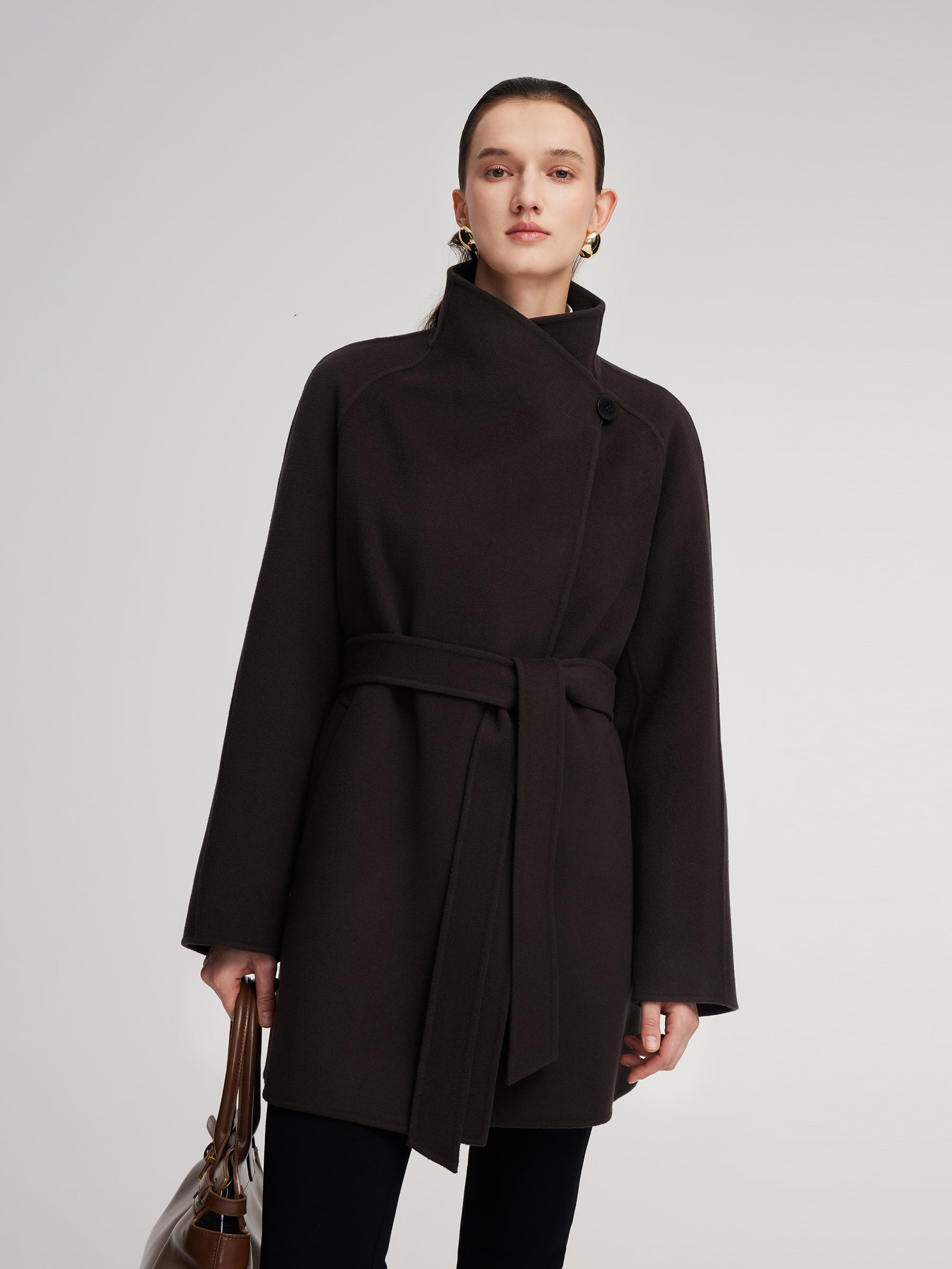 [Preview] Cashmere Wool Blend Convertible Collar Women Wrap Coat GOELIA