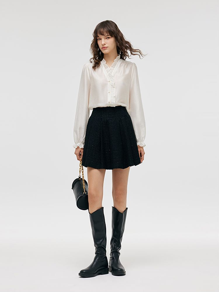 Tencel Ruffle Neck Women Shirt GOELIA