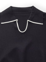 Tencel Blend Contrast Trim Women Knit Top GOELIA