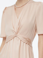 22MM Mulberry Silk Twist Front Women Midi Dress GOELIA