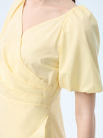 100% Cotton Ruffle Puff Sleeve Women Wrap Midi Dress GOELIA