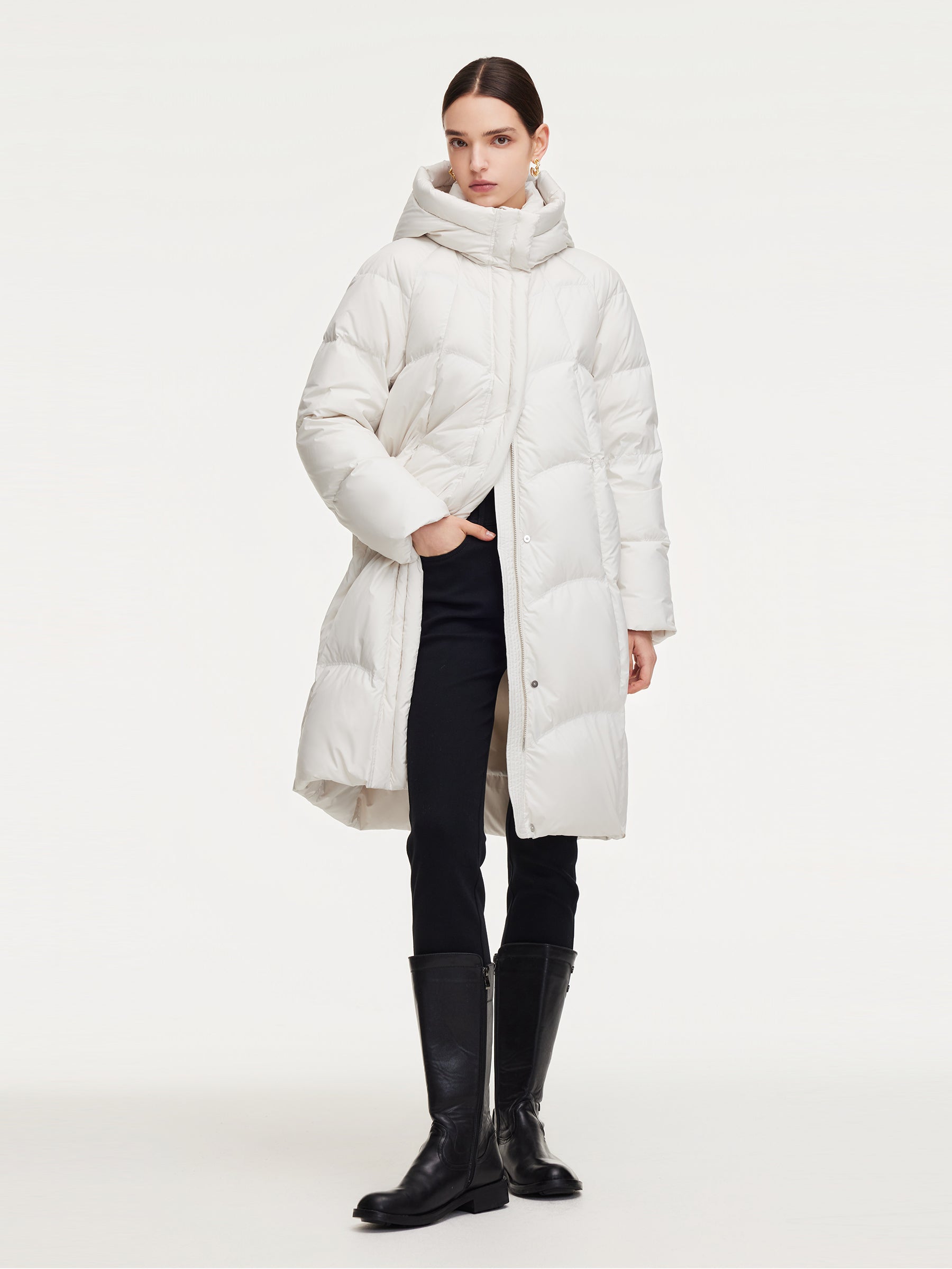 Cocoon Hooded Zip-Up Long Goose Down Coat GOELIA