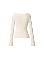 [Preview] Wool Blend Boat Neck Women Knit Top With GO Letter Clip GOELIA
