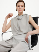 [Preview] Triacetate Blend Ribbon Neck Women Sleeveless Shirt GOELIA